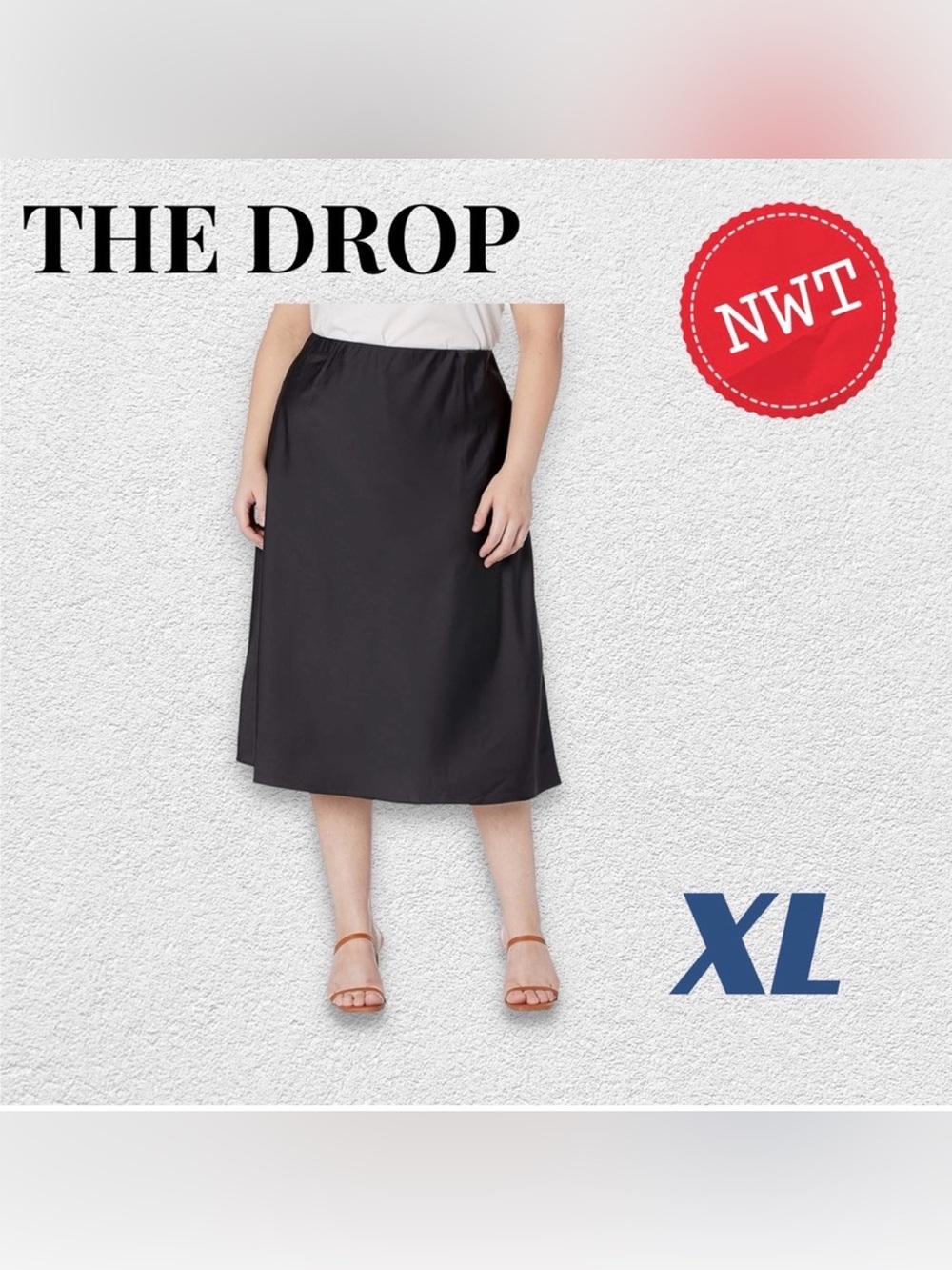 🇺🇸🆕🏷️NWT THE DROP | XL| Black Maya Silky Slip Midi A-line Skirt